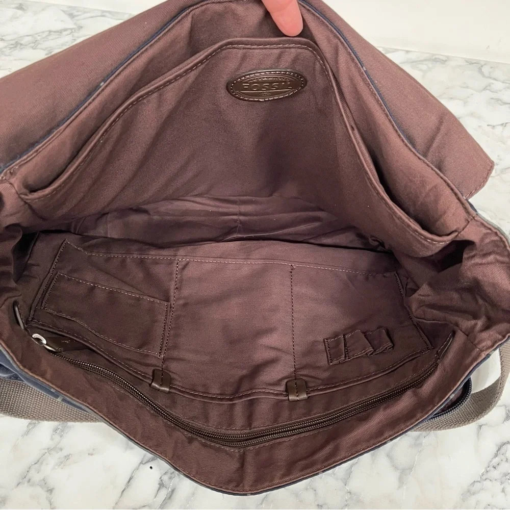FOSSIL Field messenger crossbody laptop bag navy blue canvas